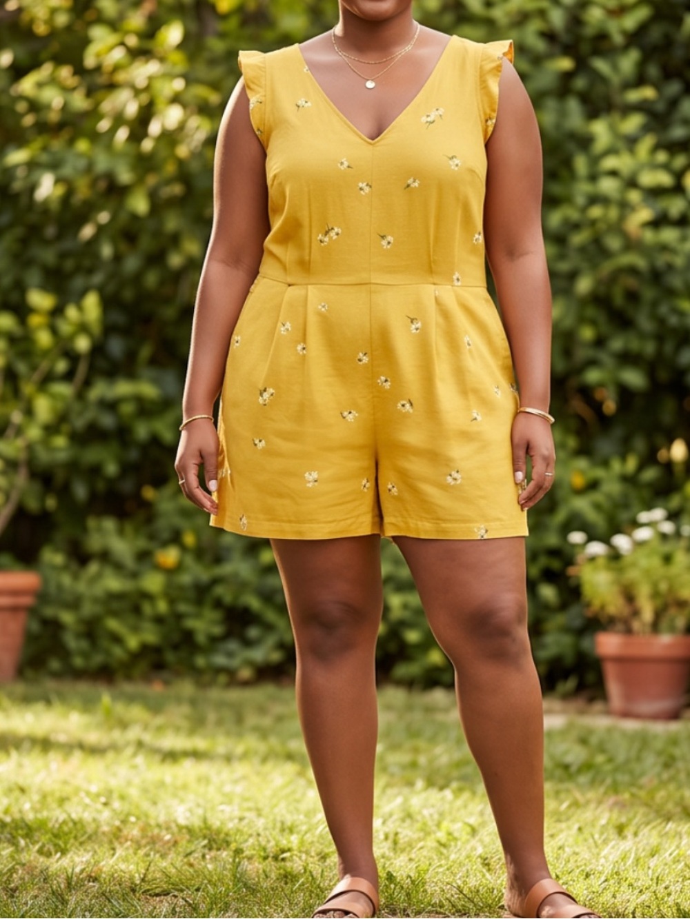 Elegant Linen/Cotton Yellow High Waist Women's Summer Shorts